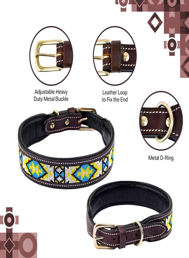 ADIL'S Adil’S Beaded Leather Dog Collar 1.5 Inch Width, for Small, Medium & Large Dogs, Hand Tooled Adjustable Beaded Dog Collars with Strong Metal Buckle & D-Ring, Size: L, Brown - Image 2